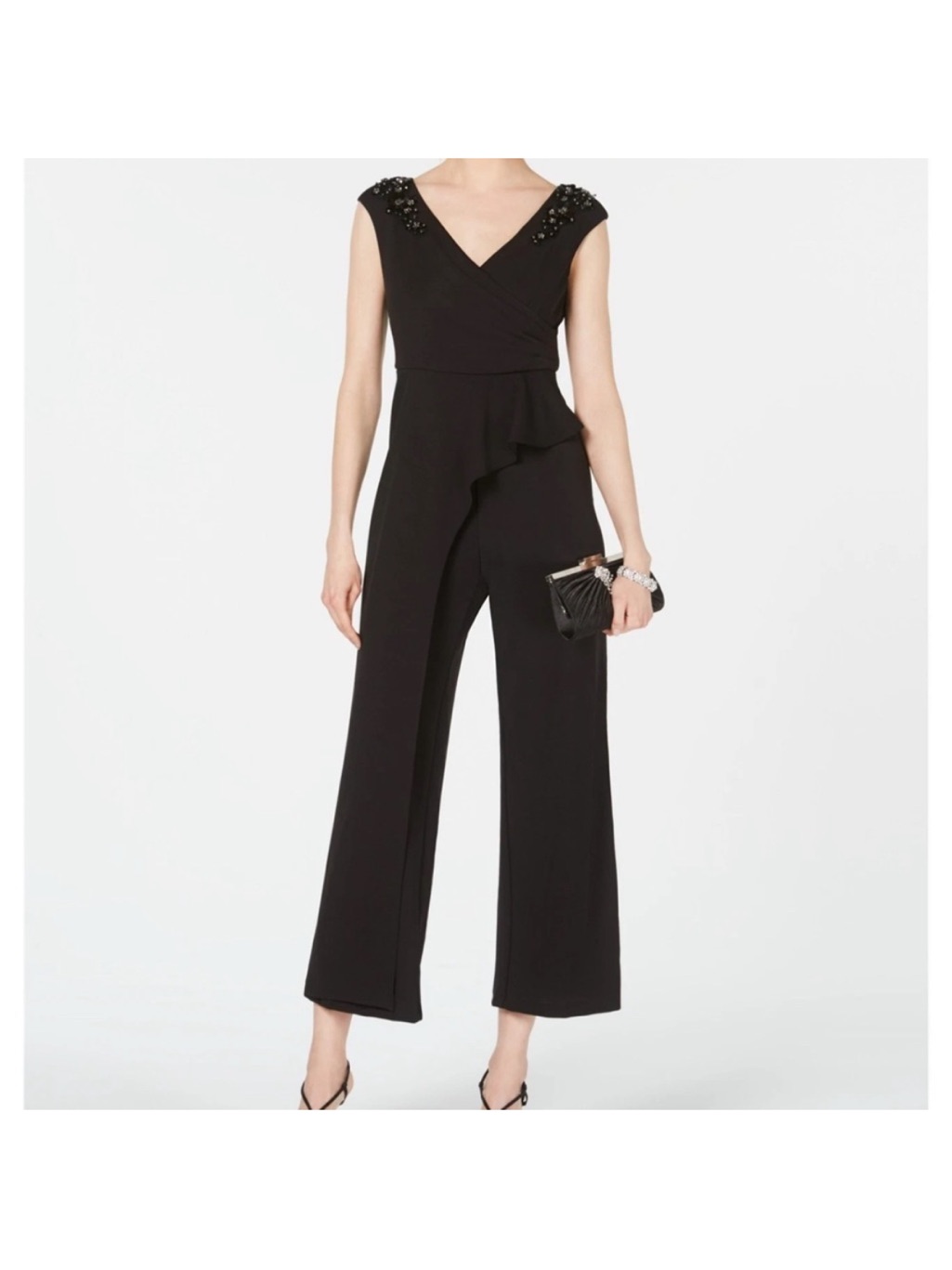 Adrianna Papell Sleeveless Cocktail Wide Leg Jumpsuit Floral Appliqu
